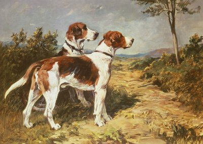 Dos sabuesos en un paisaje de John Emms
