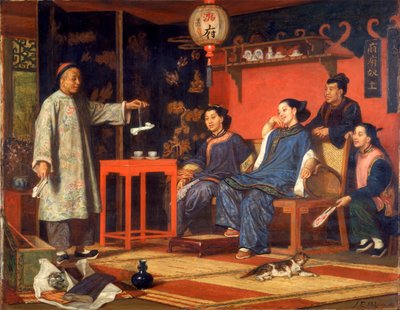 Damas chinas mirando curiosidades europeas, 1868 de John Evan Hodgson