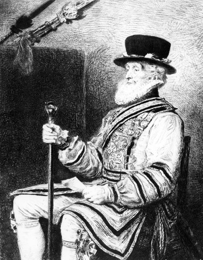 El Yeoman de la Guardia, grabado por Charles Waltner de John Everett (after) Millais