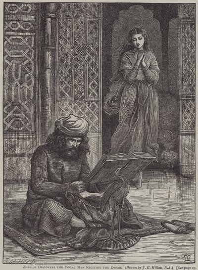 Zobeide descubre al joven recitando el Corán de John Everett (after) Millais