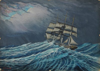 Un velero, Finales del siglo XIX - mediados del siglo XX (óleo sobre cartón) de John Everett