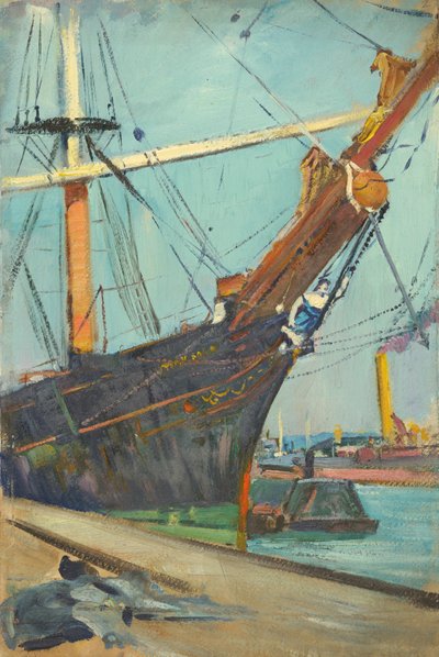 Un velero, Finales del siglo XIX - mediados del siglo XX (óleo sobre papel) de John Everett