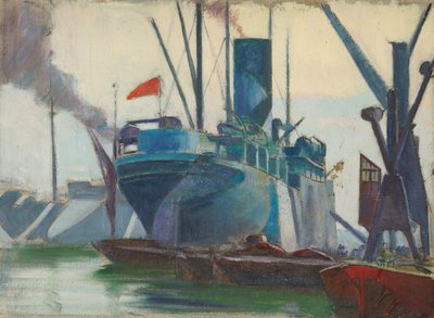 Dazzle ships in the London docks, c.1915-18 (óleo sobre papel) de John Everett