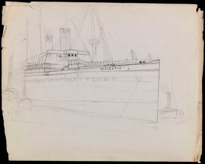 PAH1223; Boceto del transatlántico de pasajeros Majestic (inacabado) (dibujo) de John Everett
