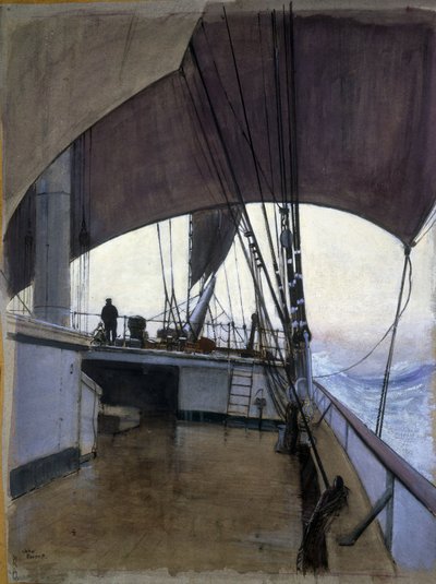 Escena en la cubierta del barco "Suzanne", durante un viaje de Calais a Guadalupe, luego de Le Havre a Jamaica, entre 1928-1930, que el pintor realizó a bordo del "Suzanne". de John Everett