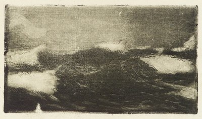 Paisaje marino - rodillos gris-negro 1, siglo XX (aguafuerte) de John Everett