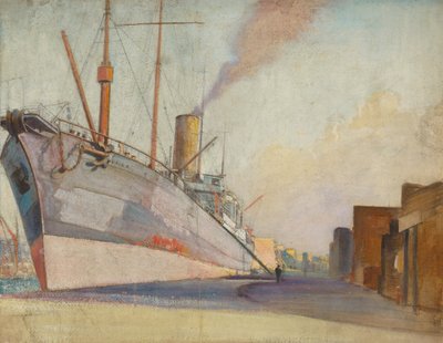 El buque cablero "Telconia", c.1910-30 (óleo sobre papel) de John Everett