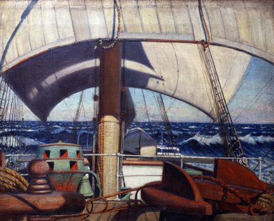 Vista del puente "Birkdale" y detalles de los elementos del puente, cuerda enrollada, cadena y cabestán de John Everett