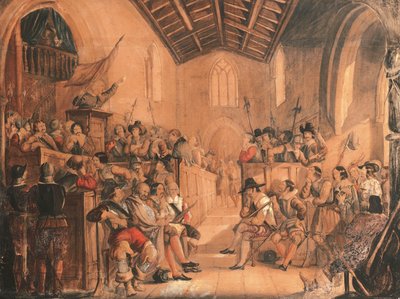 Una reunión de Roundhead: una escena de "Peveril del Pico" de Sir Walter Scott, 1841 de John Everett Millais