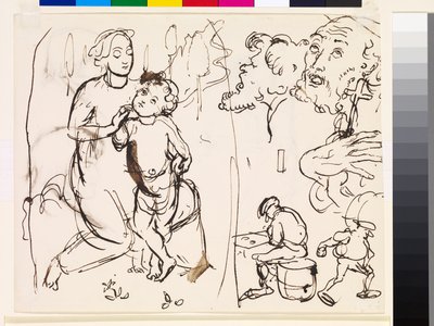 Hoja de estudios caricaturizando el estilo post-rafaelesco, 1853 de John Everett Millais