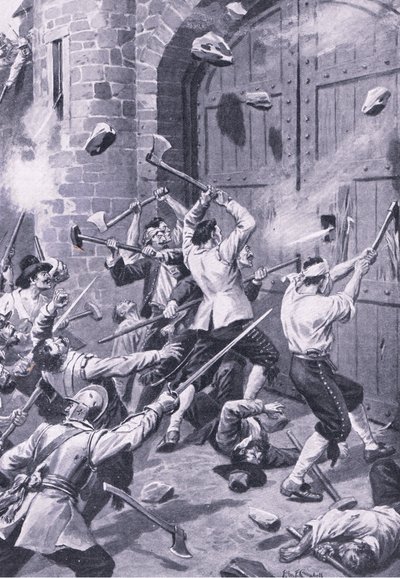 El saqueo de Dundee 1 de septiembre de 1651: marineros ingleses atacan el puerto de Wellgate, ilustración de 