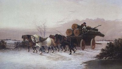 Carro de madera en la nieve de John F. Morris