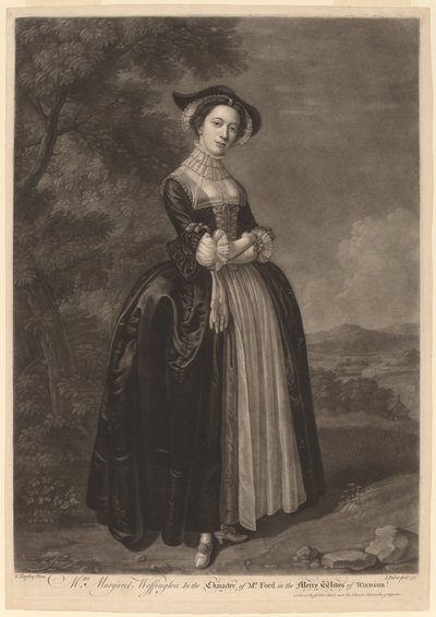 Sra. Margaret Woffington en el personaje de Sra. Ford en Las alegres comadres de Windsor de John Faber II after Edward Haytley