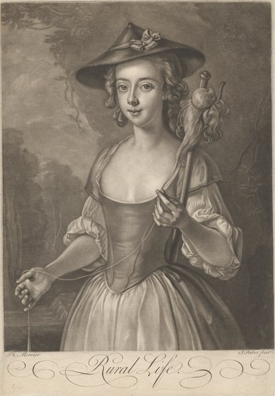 Una chica hilando hilo de John Faber the younger