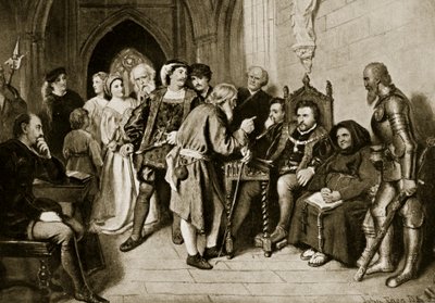 James IV en consejo antes de la Batalla de Flodden, 1513, ilustración de 
