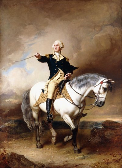 Retrato de George Washington tomando el saludo en Trenton de John Faed