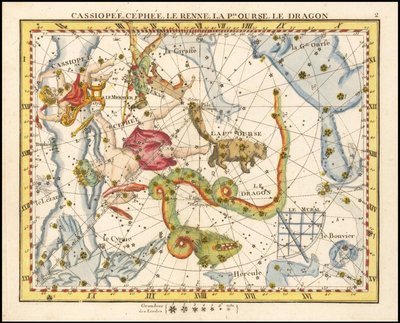 1776 - John Flamsteed - Cassiopee, Cehee, Le Renne, La Petite Ourse, Le Dragon (Cassiopea, Cepheus, Ursa Minor  Draco) de John Flamsteed