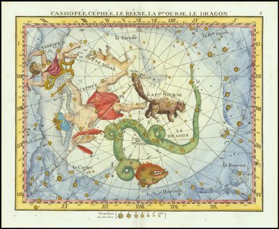 1776 - John Flamsteed - Cassiopee, Cehee, Le Renne, La Pt.Ourse, Le Dragon (Cassiopea, Cepheus, Ursa Minor  Draco) de John Flamsteed