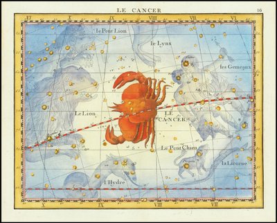 Carta de 1776 de la constelación de Cáncer y constelaciones vecinas, del Atlas Celeste de Flamsteed de Fortin. de John Flamsteed