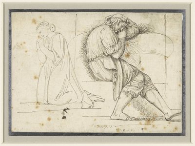 Hoja de estudio con un joven dormido y una mujer arrodillada rezando de John Flaxman (II)