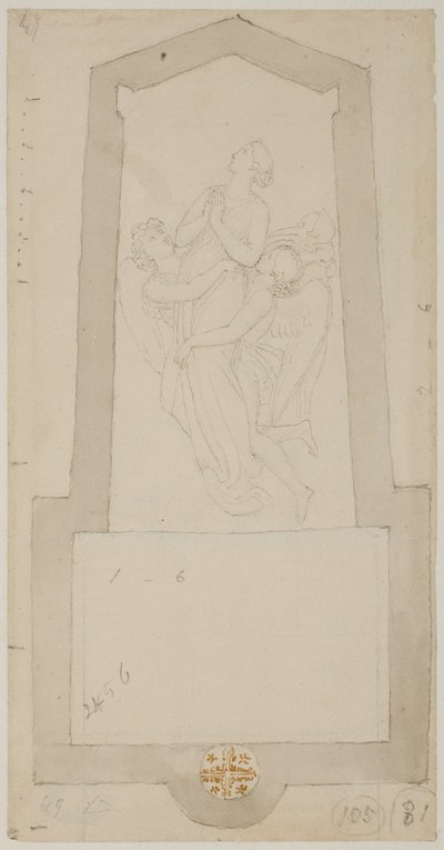 Un espíritu difunto elevado por dos ángeles de John Flaxman