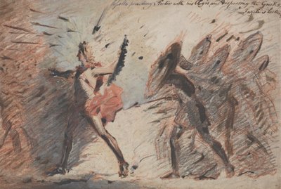Apolo precede a Héctor con su égida y dispersa a los griegos, conferencias de Fuseli de John Flaxman
