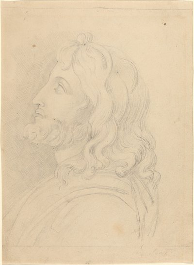 Busto de un hombre barbudo mirando hacia arriba de John Flaxman