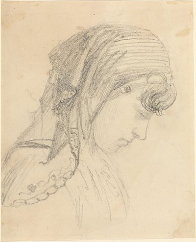 Cabeza de una mujer con pañuelo, mirando hacia abajo de John Flaxman