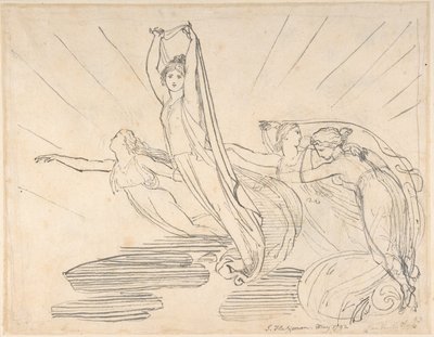 Mañana: La Odisea de Pope, libro 12 (recto); estudio para el dibujo final (verso) de John Flaxman