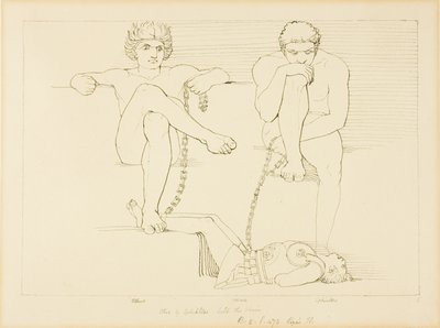 Othus y Ephialtes mantienen cautivo a Ares de John Flaxman