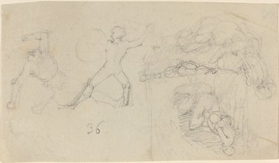 Hoja de bocetos, incluyendo dos guerreros luchando de John Flaxman