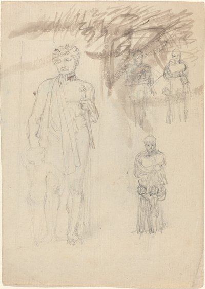 Hoja de estudios, incluyendo guerrero con niño (anverso y reverso) de John Flaxman