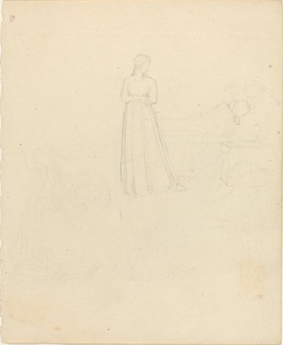 Figura femenina de pie mirando a figuras reclinadas y sentadas de John Flaxman