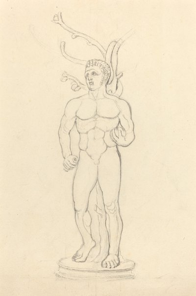 Estatua de un desnudo masculino frente a un árbol de John Flaxman