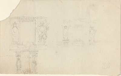 Estructura con Figuras en Vestimenta Asiática (¿Ilustración para "El Cofre"?) de John Flaxman