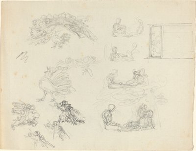 Estudios de gallo cantando y figuras reclinadas [recto y verso] de John Flaxman