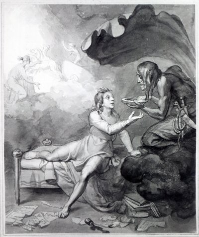 Thomas Chatterton recibe un cuenco de veneno de la Desesperación de John Flaxman
