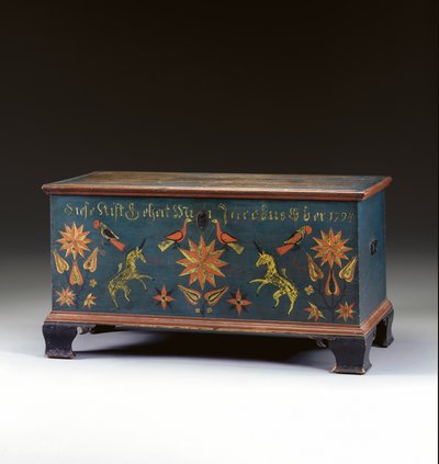 Cofre decorado con tapa abatible hecho para Jacob Ober, Municipio de Rapho, Condado de Lancaster, Pensilvania, EE.UU., 1794 de John Flory