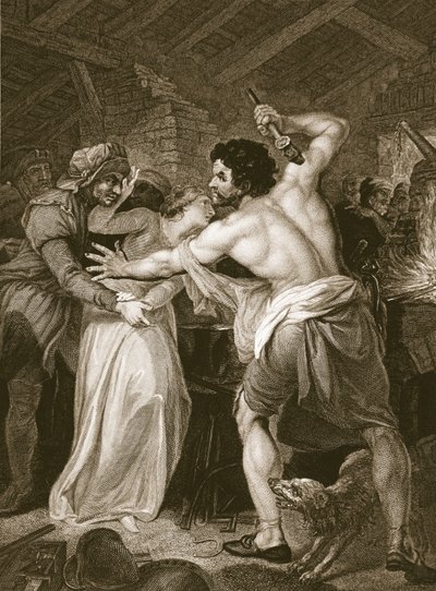 El Recaudador de Impuestos de Wat Tyler, grabado por J. Hall, ilustración de la "Historia de Inglaterra" de David Hume, publicada por R. Bowyer, Londres. de John Francis (after) Rigaud