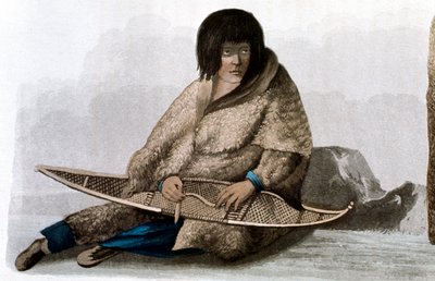 Niña india de cobre reparando raqueta de nieve, 1823 de John Franklin