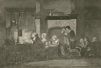 El tendero y su familia en oración de John Franklin