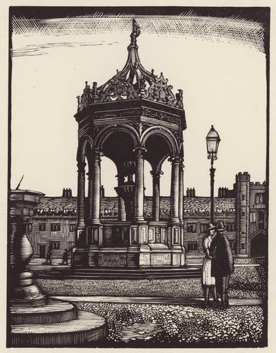 Cambridge: Fuente de la Trinidad (xilografía) de John Frederick Greenwood