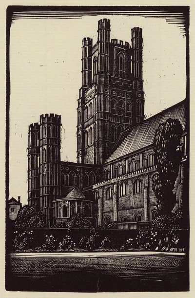 Catedral de Ely: Desde el jardín del deán (xilografía) de John Frederick Greenwood