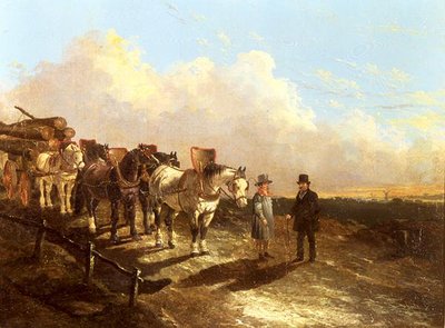Carro de madera detenido en un camino al anochecer de John Frederick Herring Jnr