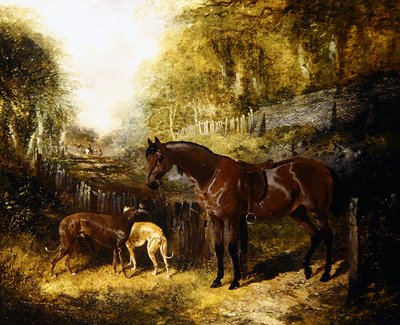 Poni y Galgos en un Paisaje de John Frederick Herring Jnr