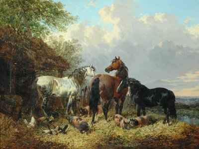 Tres Caballos con Cerdos de John Frederick Herring Junior