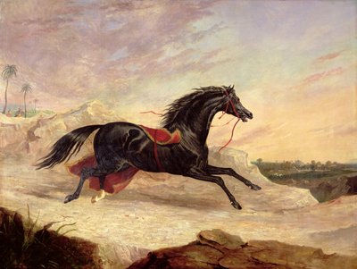 Árabes persiguiendo un caballo árabe suelto en un paisaje oriental de John Frederick Herring Senior