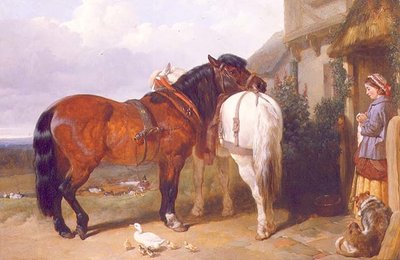 Caballos de tiro junto a la puerta de una cabaña de John Frederick Herring Senior