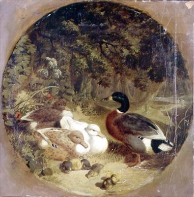 Patos y patitos en un paisaje fluvial boscoso de John Frederick Herring Senior