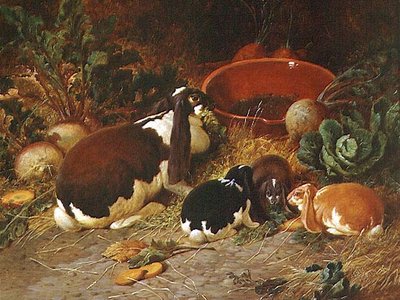 Conejos de fantasía, una cierva con sus crías de John Frederick Herring Senior